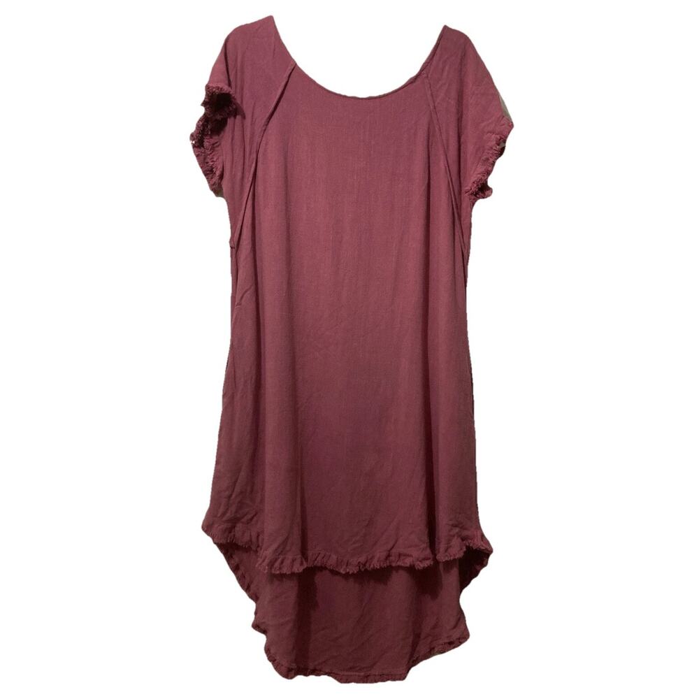 UMGEE Dusty Pink Dress Cotton Linen Size Small Short Sleeve High-low Lagenlook
